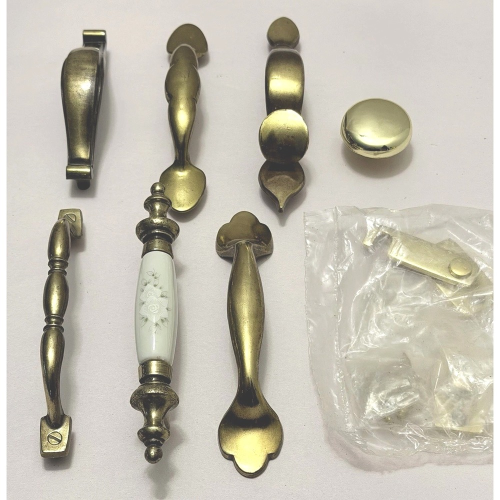 LOT Drawer Cabinet Pulls Mixed Metal Brass Gold Knob Handles DIY Craft Vintage